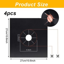 XPEX Pack of 4 Gas Hob Cover Gas Hob Protective Films, 27 cm x 27 cm x 0.2 mm Gas Hob Cover, Gas Hob Protective Mat, Reusable, Non-Stick Coating, Heat Resistant, black