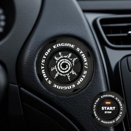 EPOCHHIKE Rotary Push Start Button Cover, Engine Start Stop Button Cover, Motorcycle Ignition Key Switch Cover, Start Stop Button Cover Decoration DIY Car or Motorcycle Interior Decor (Anime-Black)