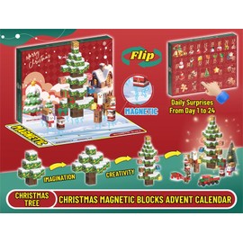 2025 Christmas Advent Calendar Magnetic Building Blocks Set, 24 Days Holiday Countdown Calendar Magnetic Christmas Trees Bricks Building Toys Kit, Creative Xmas Gifts for Adults Teens Kids (A1)
