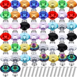 DoubleFill 50 Pcs Colorful Crystal Cabinet Knobs Glass Dresser Knobs 30mm Colored Diamond Shape Drawer Pulls Handle with Screws for Kitchen Wardrobe Bathroom Cupboard