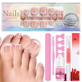 Pack of 120 False Toenails Kit - French Natural Artificial Toenails for Gluing, Skin-Coloured Full Cover Toe Nails Tips for Women, Fake Nails for Nail Art, DIY Manicure, 12 Sizes (Skin Colour)