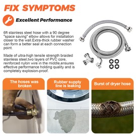 Beaquicy 6FT Premium Steam Dryer Hose Installation Kit by Beaquicy - Include 6 Foot Stainless Steel Hoses,1 Foot Inlet Adapter Hose and Brass Y Connector