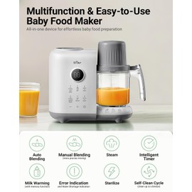 Bear Baby Food Maker with Two Layer Steam Baskets, Multifunction Baby Food Processor Steamer Puree Blender, Baby Food Mill with Bottle Warming Sterili-zing Auto Cleaning Function, BPA-Free, White