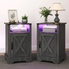 RoyalCraft Farmhouse Nightstand, Grey Night Stand with LED Lights and