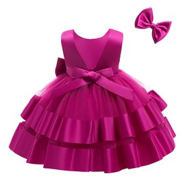 NSSMWTTC Baby Girl Easter Backless Dresses Bowknot Toddler Ball Gown Ruffles Christmas Formal Dress Tutu Frocks (Rose,80)