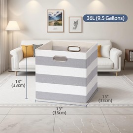 ORGMASTER 13x13x13 Storage Cube Bins, Foldable Storage Cubes Cubby Baskets Organizer Cloth Bins for Cube Storage Organizing Shelf Closet, Pack of 4, Gray/White Stripe