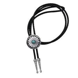 YOQUCOL Vintage American Western Cowboy Indian Art Turquoise Stone Genunie Leather Bolo Tie For Men Women