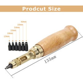 Srvauyea Automatic Hole Punch, Screw Hole Punch for Leather, Wooden Handle Leather Punching Hole Punch, Screw Hole Punch with 6 Hole Punches 1.5 mm/2 mm/2.5 mm/3 mm/3.5 mm/4 mm for Belt Sewing Paper