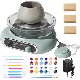 Mini Pottery Wheel Kit, 4.7'' Pottery Wheel for Kids Adults, Adjustable Speed Pottery Kit with 8 Sculpting Tools & 12 Paints