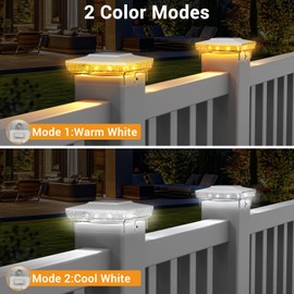 btfarm 4 Pack Solar Post Cap Lights Outdoor, 2 Mode 16 LED Fence Post Light Fit 4x4 3.5x3.5 Wooden/Vinyl, Waterproof Bright Solar Powered Lights Outside for Deck Patio Porch Garden Decoration, White