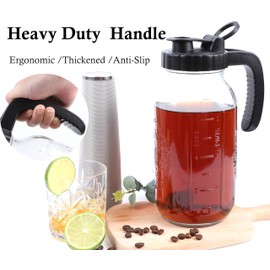 Cold Brew Coffee Maker Half Gallon 2 Set Glass Mason Jar Pitcher With Spout Lid Filter 2 Quart Wide Mouth Iced Tea Brewing Jug Heavy Duty Handle Airtight & Leak-Proof Pitcher For Fridge Sun Tea 64 OZ