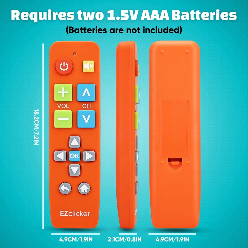 EZclicker Big Button Universal TV Remote (Orange) Simple Easy to