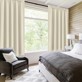 DWCN Thermal Short Blackout Curtains for Bedroom/Kitchen, Energy Saving Room Darkening Curtains for Nursery/Bedroom/Kitchen(W60 x L36inch, Light Beige, Set of 2 Panels, Top of Rod Pocket)