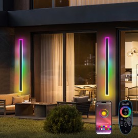 LannlKer Outdoor RGB Long Wall Lights, 39.4inch 2 Pack RGB/Warm/White Dimmable Modern Led Wall Lighting, Ip65 Waterproof Long Wall Sconce with Remote and APP Control for Outdoor/Indoor Party Gathering