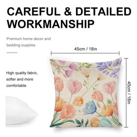 Elegdesg 18x18 Pillow Cover Linen Throw Pillow Covers Garden Decorative Flowers Square Pillowcases Cushion Cover for Couch Sofa Bedroom