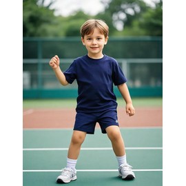 Family Feeling Boys' Girls' Short Sleeve Summer 100% Cotton Shirts Solid Navy T-Shirts Size 5T