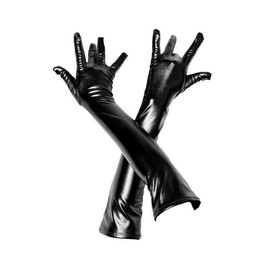 ADESUGATA Damen Sexy Handschuhe,Kunstleder lange Handschuhe Erwachsene Sexy Rolle Play Ellenbogen Länge Handschuhe Sexy Wet Look Glanz schwarz schwarz