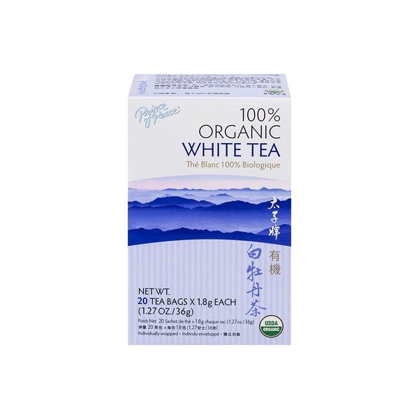 Prince of Peace Organic White Tea, 20 Tea Bags – 100% Organic White Tea – Unsweetened White Tea – Lower Caffeine Alternative to Coffee – Herbal Health Benefits
