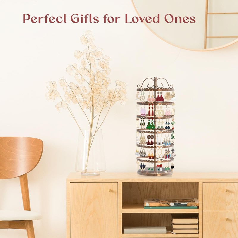 MODOWEY 6 Tier Rotating Earring Holder Organizer Stand, Adjustable Metal