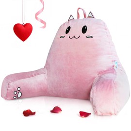 SUNSIDE Kitty Reading Pillow for Sitting in Bed, Shredded Memory Foam Cute Back Pillows for Adult and Children with Arms, Cat Design Bed Pillow, Back Support Pillow with Washable Cover