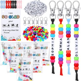 Suncalla 984 Pcs 24 Set Keychain Making Kit DIY Back Key Chain Gift Crafts Bead Adjustable Letter Beads Cards Strings Kit Welcome First Day Gift Backpack Accessories Party Favors