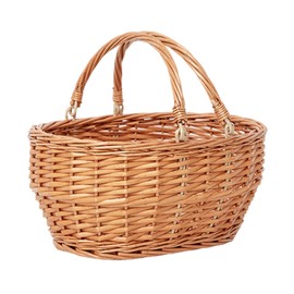 Wicker Picnic Basket With Handle, Kingwillow, (Large orange red)