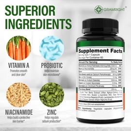 Perfect Skin Acne Pills - Clear Skin Supplement with Niacinamide, Probiotic, Zinc & Vitamin A - Anti Acne Vitamins for Teens, Men & Women - Support for Face & Back Acne, Acne Scars - 60 Capsules