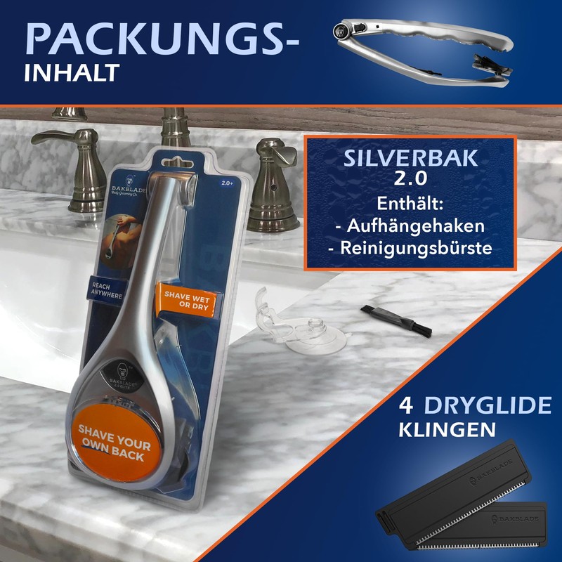 BakBlade 2.0 SilverBak Back Razor for Men - Ergonomic