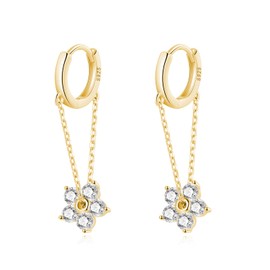 SLUYNZ Sterling Silver CZ Flower Hoop Earrings Chain for Women Flower Hoop Earrings Hanging Earrings, Sterling Silver