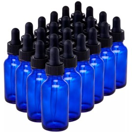 Focus Nutrition Cobalt Blue Boston Round Glass bottles Black Dropper Cap 1 oz / 30 ml 24 Pack
