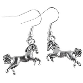 Horse Charm Earrings, Tibetan Silver Charms on Nickel Free Antique Silver Tone Hooks : 40mm long, Everyday Drop Earrings for Pony Lover, Gift for Women Riders and Pony Girls