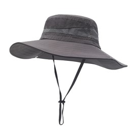 ZLYC Mens Sun Hat Wide Brim Mesh Outdoor Safari Hat Boonie Hats (Solid Dark Gray)