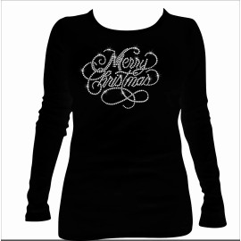 Unbranded 8.7" x 7" clear Merry Christmas rhinestone iron on transfer applique patch