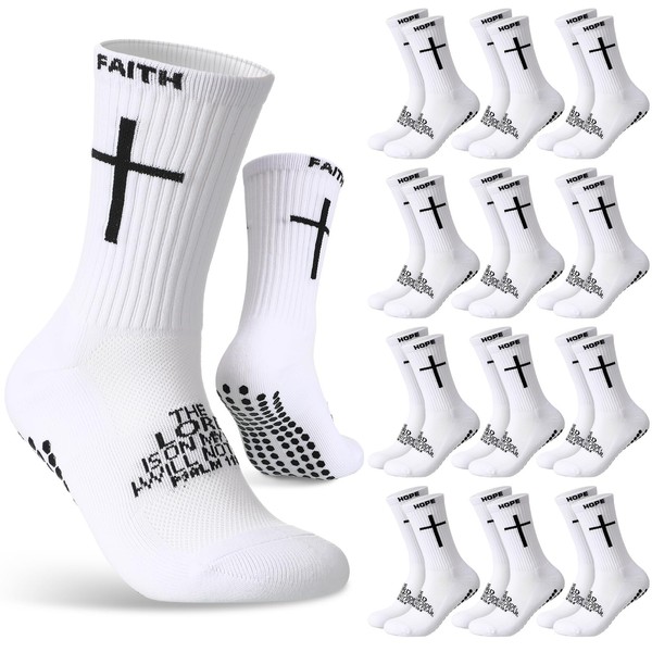 Skicuff 12 Pairs Cross Soccer Socks Christian Faith Socks Anti-Slip