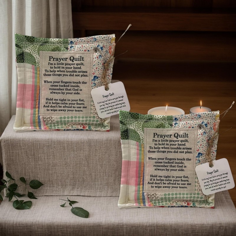 BetLight 2PCS Mini Prayer Quilt with Cross Inside, Inspirational Patchwork