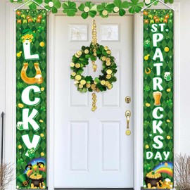 Happy St. Patrick's Day Door Banner Green Gold St. Patrick's Day Porch Sign Lucky St. Patrick's Day Banner for the Home Wall Indoor Outdoor Party Supplies