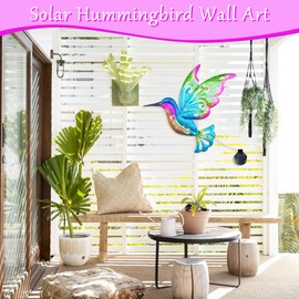 J-Fly Solar LED Light Hummingbird Metal Outdoor Wall Decorations Outside Decorations for Yard, Hummingbird Ornament Metal Yard Art Wall Patio Front Porch Backyard Garden Decor for Outside