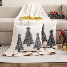 Tosleo Christmas Pillow Covers Three Green Christmas Trees Set of 2 Throw Pillow Cover Cotton 18 x 18 Inch Christmas Party Decorations Winter Holiday Soft Cushion Case for Sofa Couch Bed Living Room