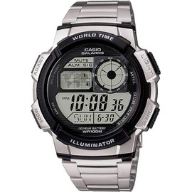 Casio World Time Digital Men's Watch AE-1000WD-1AV Overseas Model Metal Band, Silver, Metal Band Silver (AE-1000WD-1AV), Bracelet Type