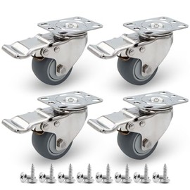 NERILEE Stainless Steel 2 Inch Caster Wheels with Brake – Heavy Duty 304 Casters Set of 4, Non-Marking TPR Quiet Wheels Use for Furniture, Labs, Kitchens, Industrial, Restaurants, Hospitals