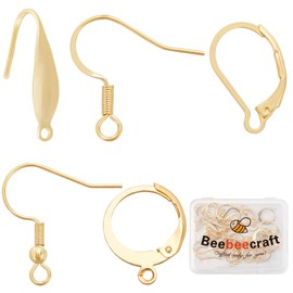 Beebeecraft 5 Styles 50Pcs Earring Hooks Set 24K Gold Plated Brass & Stainless Steel Leverback Earring Findings for Earrings Jewelry Making