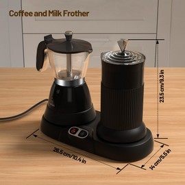 Vaolvpant Electric Espresso Machine with Milk Frother 2-in-1 Efficient Moka Pot Coffee Maker with Milk Froth Aluminum One-Touch Operation for Effortless Cappuccinos Lattes Macchiatos (Black)