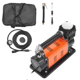 Happybuy 12V Portable Tire Inflator, 7.06CFM Heavy Duty Air Compressor, 150PSI Offroad Air Pump with Adapters for Car SUV RV Truck - Include 6.5FT Power Cord, 26FT Air Hose with Pressure Gauge
