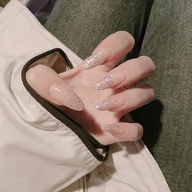 24 Pcs Nail Tips, Pink Glitter Twinkle, Easy to Match, Removable, Fake Nails for Photography, Wedding, Coming-of-age Ceremonies, Parties, After-parties, Etc. False Nails