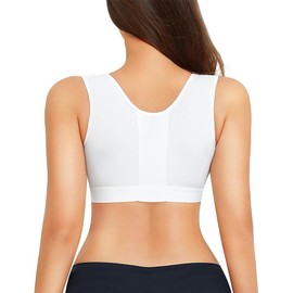Nebility Women Front Closure Compression Bras for Post Surgery Mastectomy Support with Adjustable Straps Wirefree Sports Bras (Medium, White)