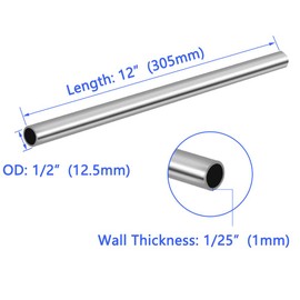Tynulox 1/2" OD 304 Stainless Steel Tube, Thickened Pipe Wall & Weldable Tubing, Round Metal Pipe Industrial Straight Tube 12 inch Length (8 Pcs)