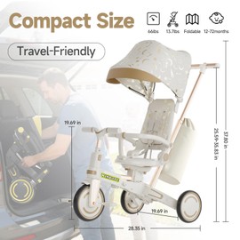 WinHope 9-in-1 Push Tricycle for Toddlers 1-3 Years | Convertible Kids Trike with Adjustable Parent Handle & Safety Harness, Lightweight Foldable Design + Storage Basket for Boys & Girls (White)