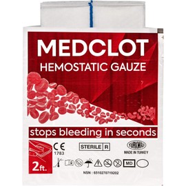 MEDCLOT Hemostatic Gauze-Kaolin Hemostatic Dressing Stops Bleeding Fast-Sterile&Compact for Everyday Carry, Blood-Thinner Users-Medical Gauze -Sealed CE-Certified First-Aid Essential-2ft,2029 Expiry