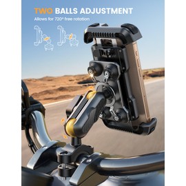 Lamicall Motorcycle Phone Mount Holder - [Metal Extension Arm] [Dual Vibration Dampener] Motorcycle Cell Phone Mount, Bike Bicycle Handlebar Phone Clamp, for iPhone 16/15/ 14 Pro Max, 4.7-6.7" Phones