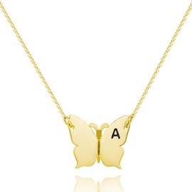 WIGERLON Butterfly Initial Necklace for Women Letter Pendant Necklaces Color Silver and Gold Letter A Gold